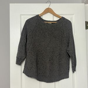 J Crew Sweater Womens L Gray Merino Wool Crew Neck Pullover 3/4 Sleeve